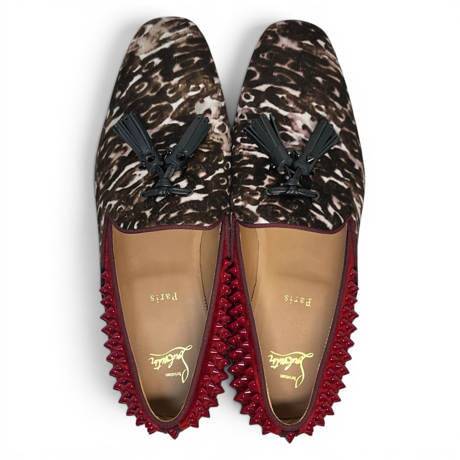 未使用】クリスチャンルブタン Olympio Flat 43 レオパード ハラコ