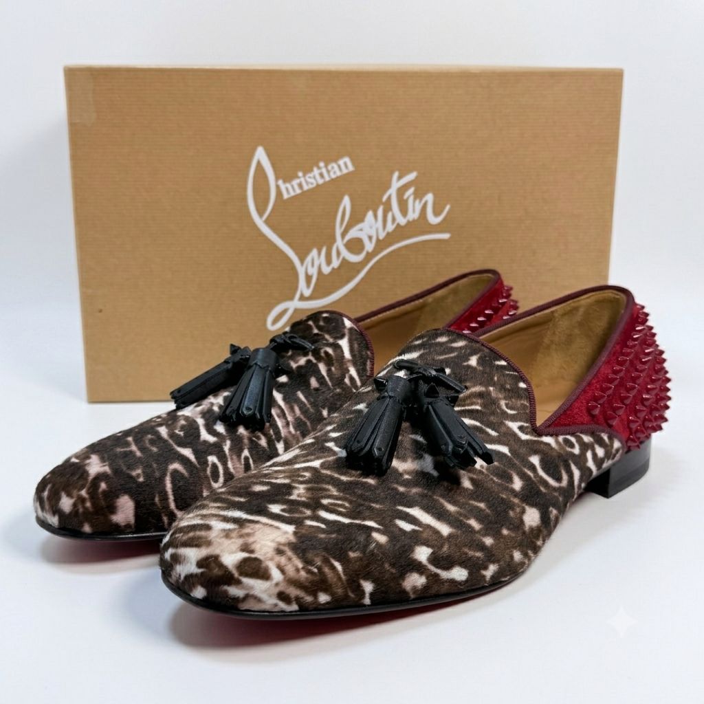 未使用】クリスチャンルブタン Olympio Flat 43 レオパード ハラコ
