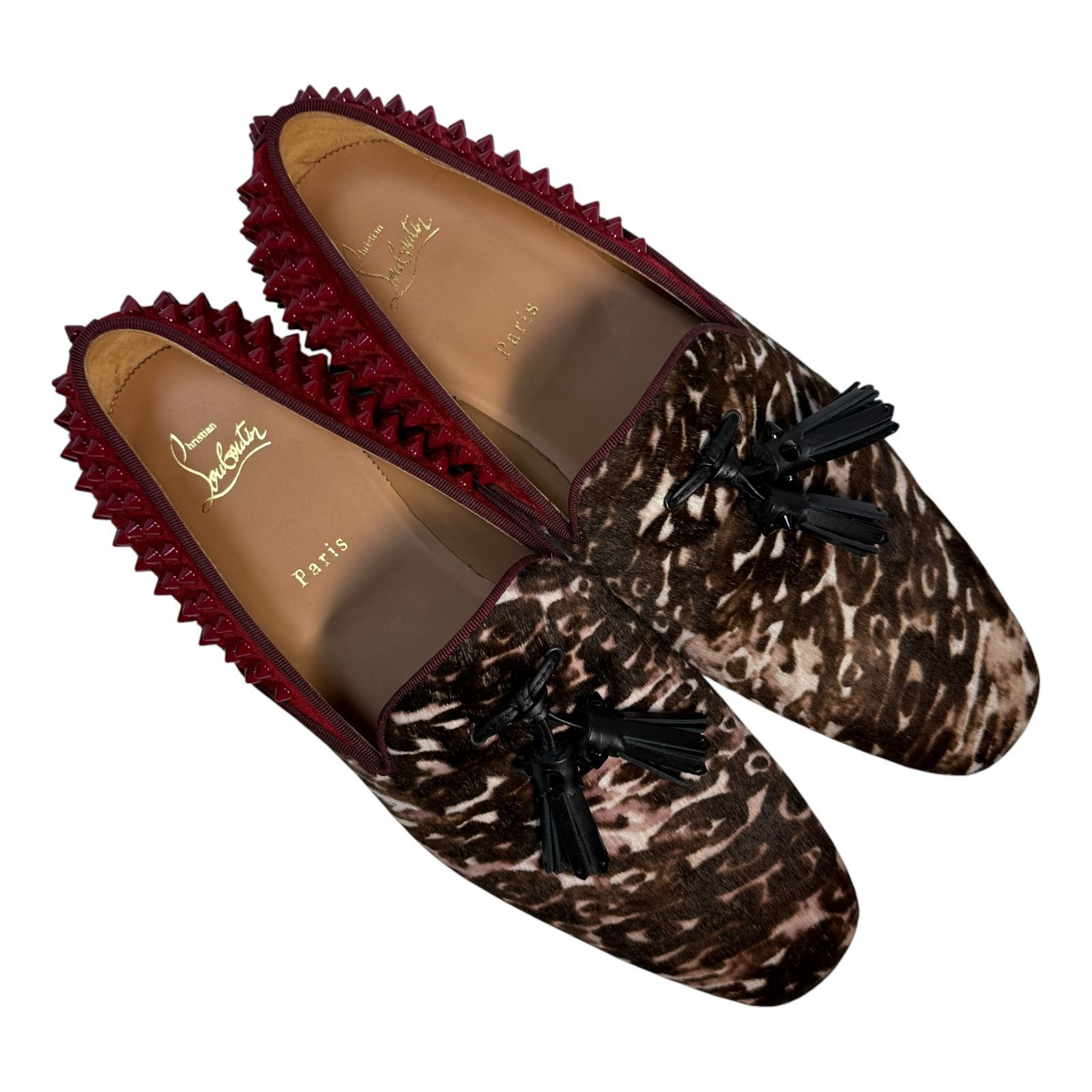 未使用】クリスチャンルブタン Olympio Flat 43 レオパード ハラコ