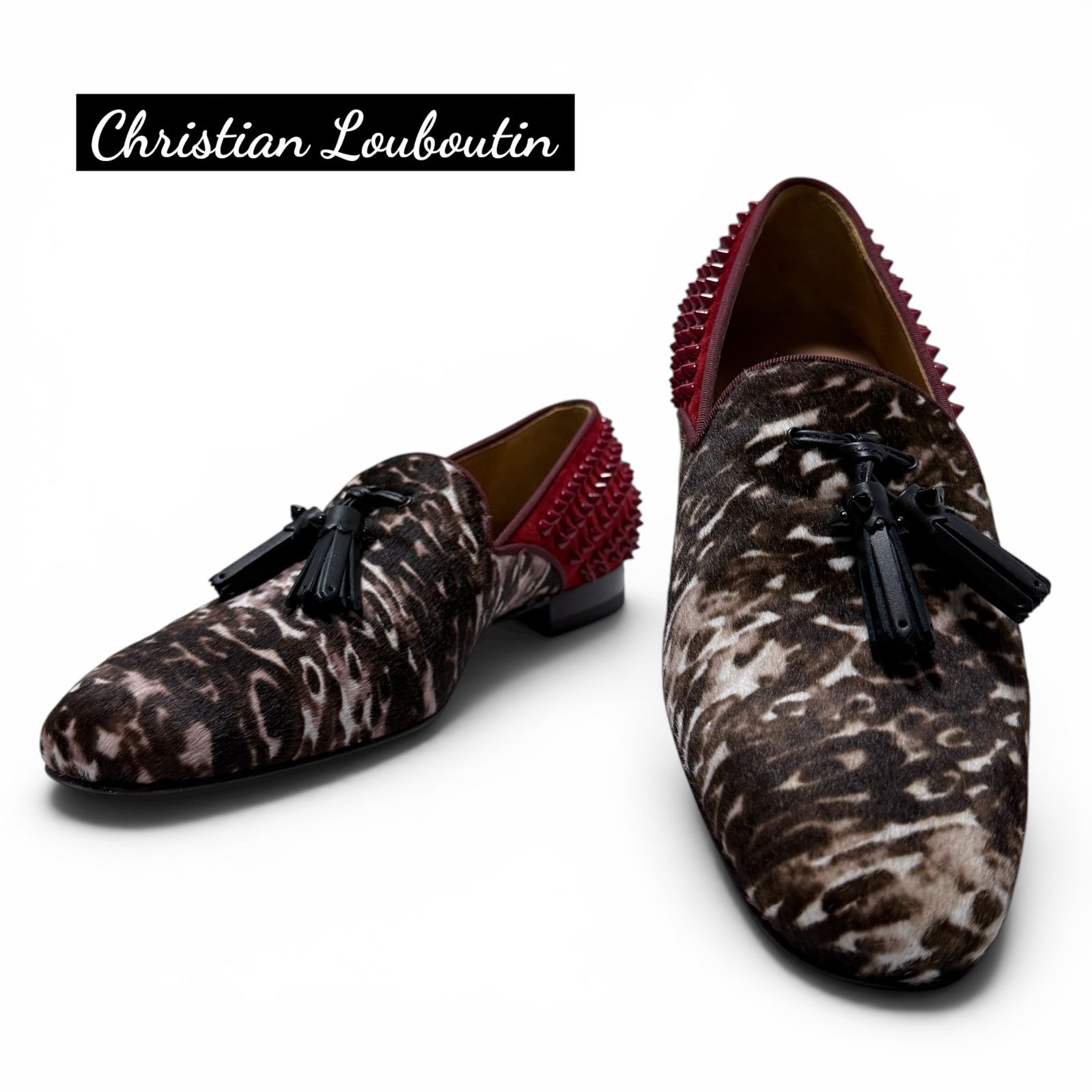 未使用】クリスチャンルブタン Olympio Flat 43 レオパード ハラコ