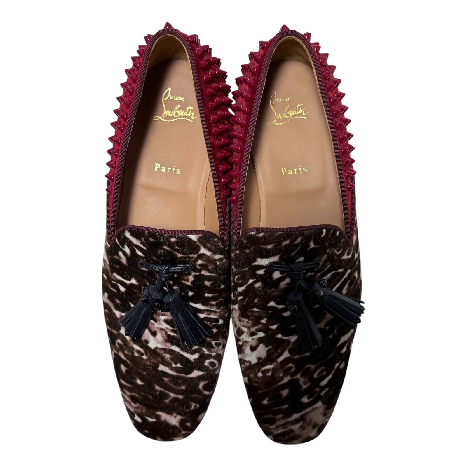 未使用】クリスチャンルブタン Olympio Flat 43 レオパード ハラコ