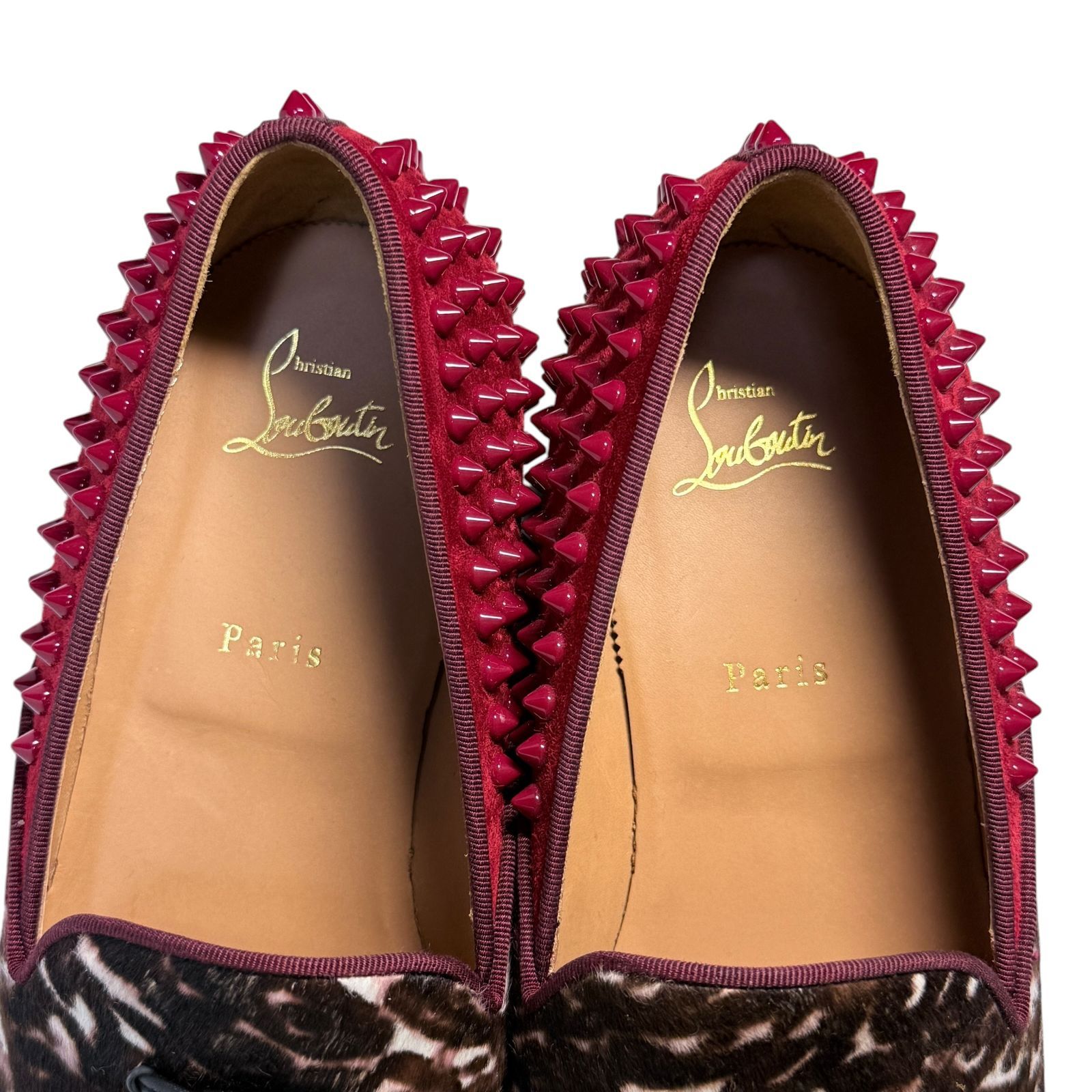 未使用】クリスチャンルブタン Olympio Flat 43 レオパード ハラコ