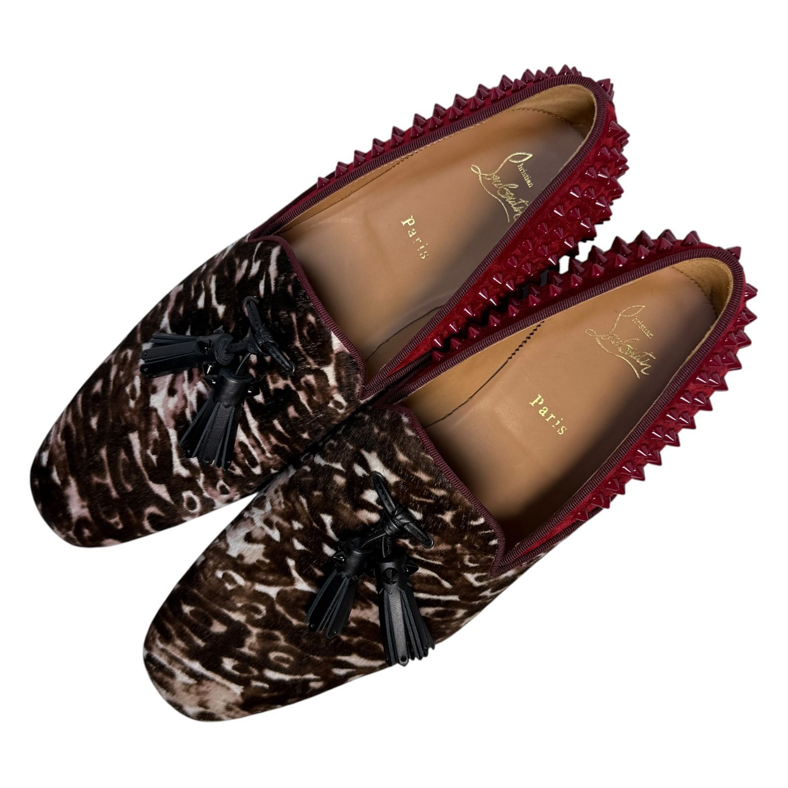 未使用】クリスチャンルブタン Olympio Flat 43 レオパード ハラコ