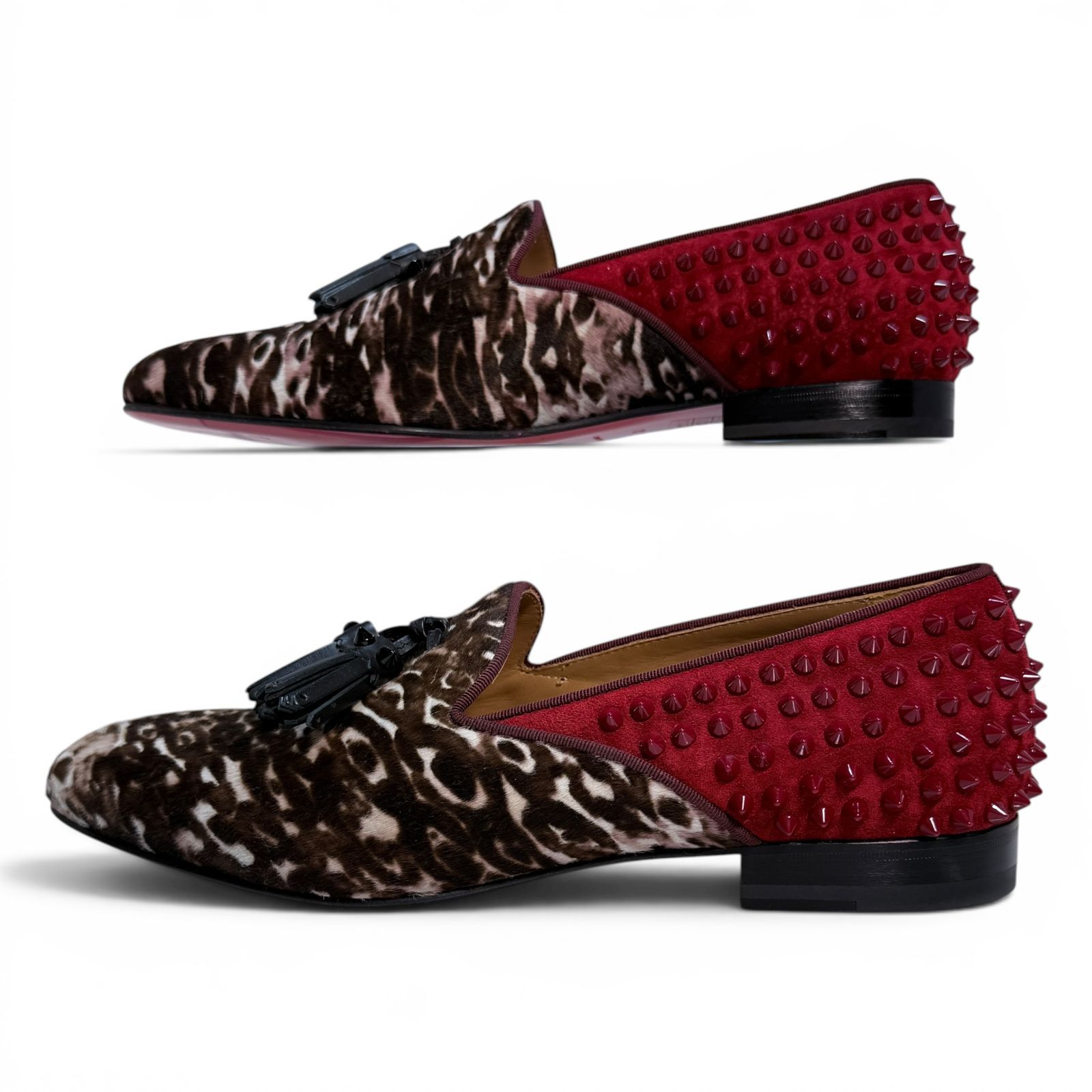 未使用】クリスチャンルブタン Olympio Flat 43 レオパード ハラコ 