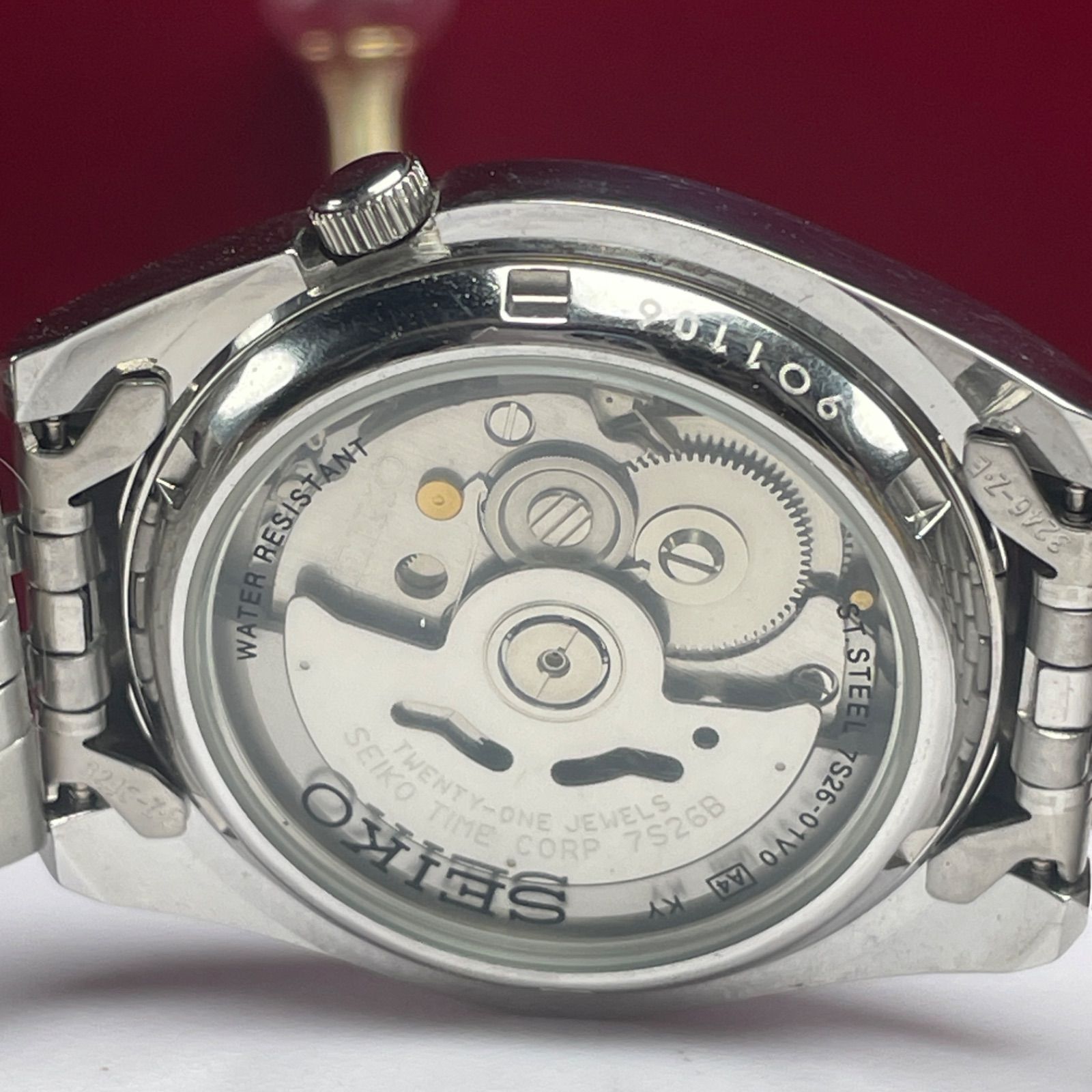 ☆モノグラム柄文字盤 未使用 裏スケ SEIKO 5 セイコー 自動巻 7S26 