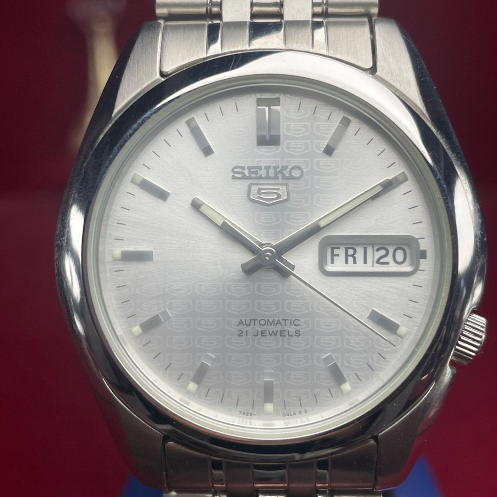☆モノグラム柄文字盤 未使用 裏スケ SEIKO 5 セイコー 自動巻 7S26