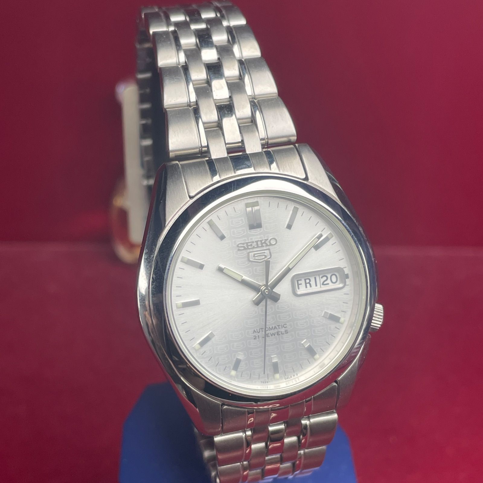 ☆モノグラム柄文字盤 未使用 裏スケ SEIKO 5 セイコー 自動巻 7S26