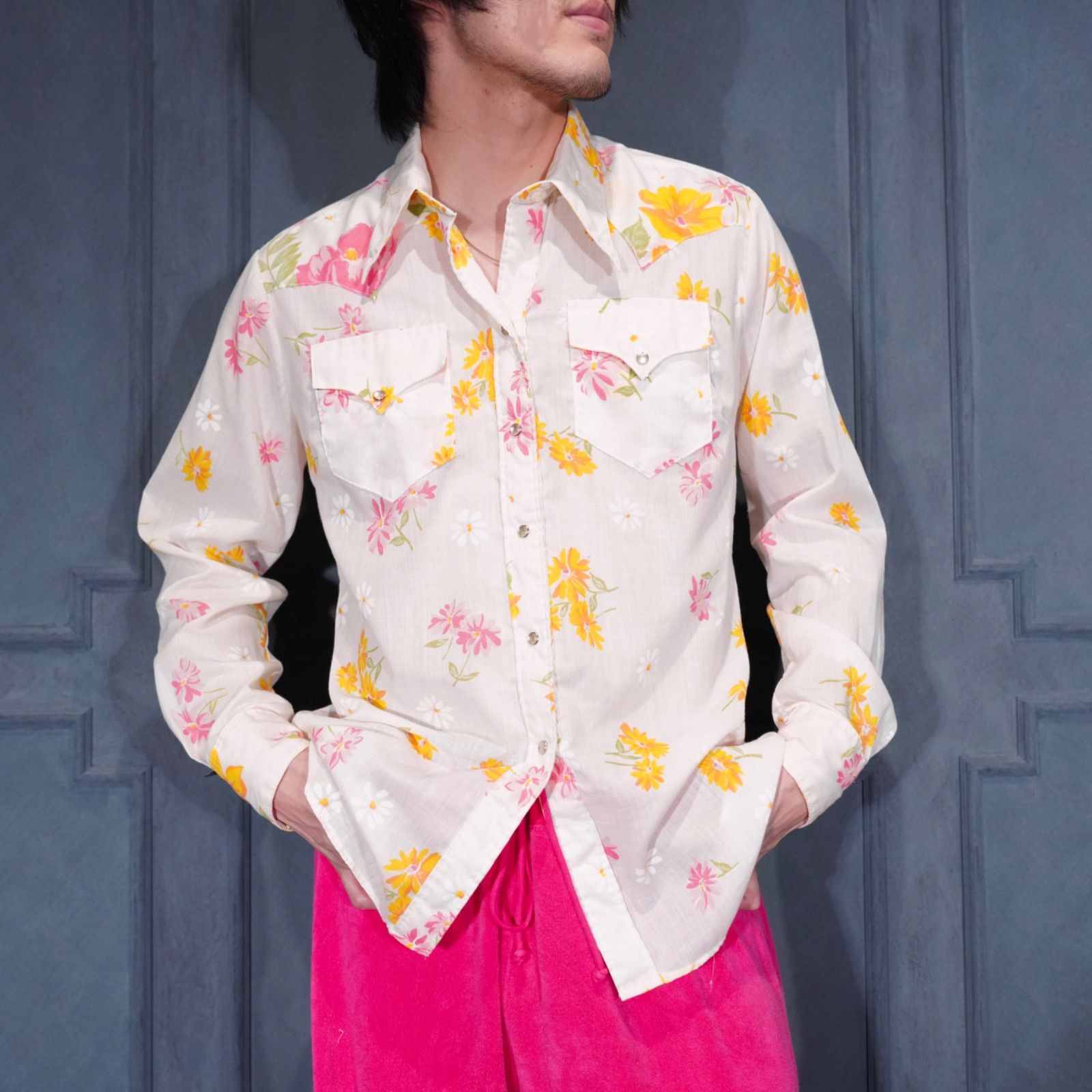 70's USA VINTAGE Rockmount Ranch Wear FLOWER PATTERNED WEASTERN SHIRT/70年代アメリカ古着ロックマウント花柄ウエスタンシャツ