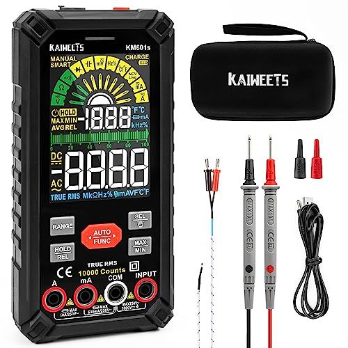 R◆KAIWEETS テスター 充電式 10000カウント 大画面 スマートマルチメータ デジタル 直流/交流電圧 抵抗 導通 電流 静電容量 ダイオード デューティ比 温度測定 KM601s a48f22c4