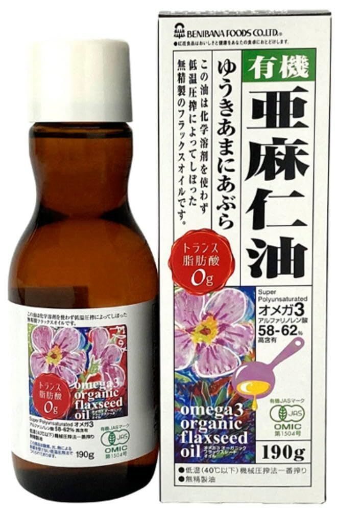 オーガニックフラックスシードオイル(有機亜麻仁油)190g×4個 JAN:4976683001183
