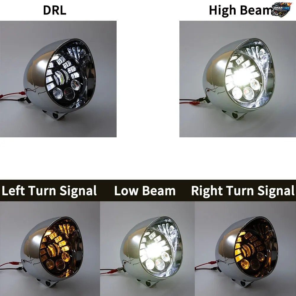 E9 モーターサイクル 5.75インチ LEDヘッドライト スポットラウンドヘッドランプ チョッパー ソフテイル スプリンガー カフェレーサー クラ