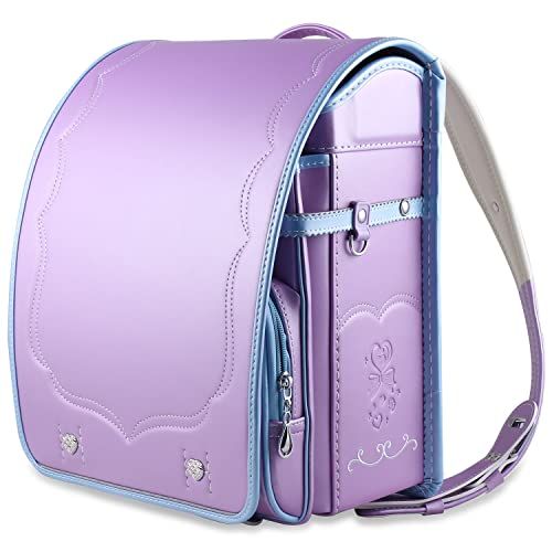 【新品】ランドセル 女の子 小学生通学鞄 A4フラットファイル対応 高級合皮 大容量 撥水加工 パール生地 刺繍 ワンタッチロック 【透明ランドセルカバー付】 6 (Violet) b9e3b066