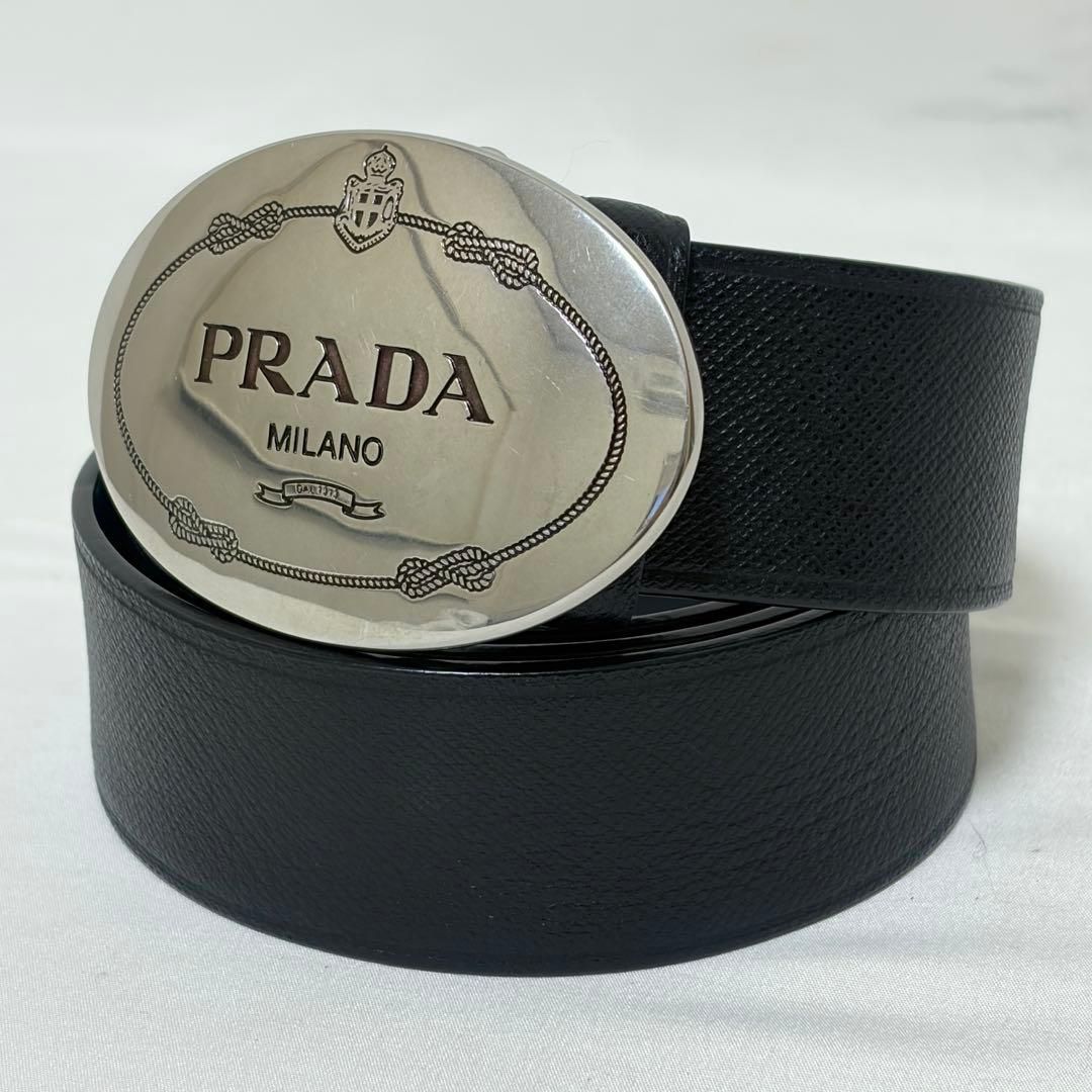 PRADA プラダ メンズ ベルト 34/85 サフィアーノ レザー ブラック