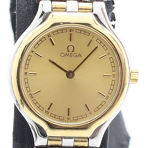 良品 稼働 オメガ デビル シンボル QZ YG×SS ゴールド文字盤 レディース腕時計 2000000 5JWY IGW ABC24643
