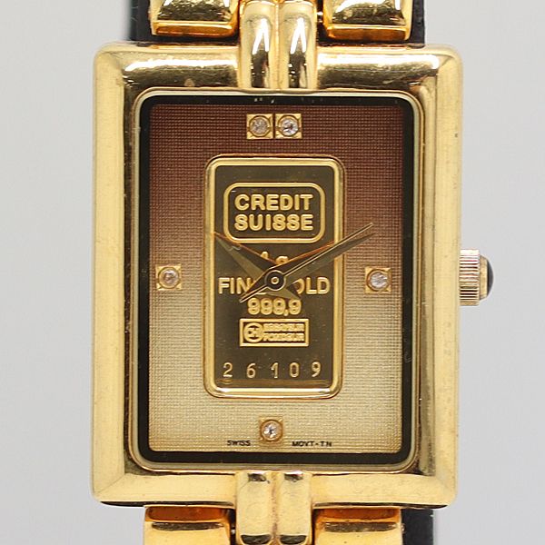 良品 稼働 エルジン クレジットスイス FK-581-TN 7コマ付き QZ FINE GOLD 999.9 1g ゴールド文字盤 メンズ腕時計 2000000 NSK MYT ABC24776