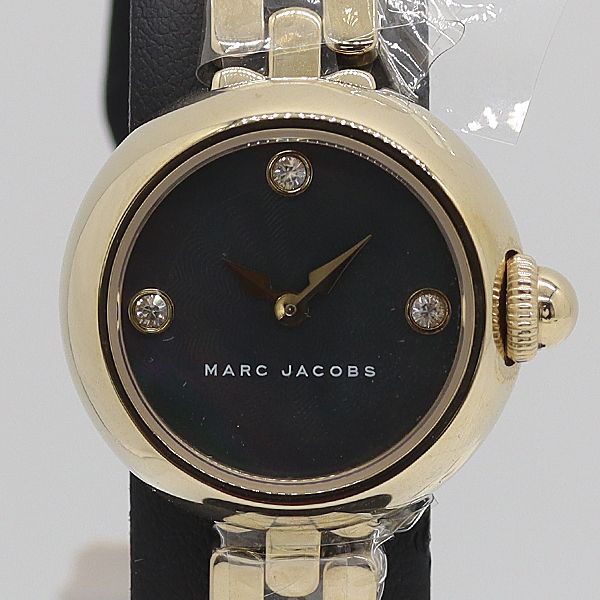 良品 稼働 マークジェイコブス MJ3460 石付 QZ ブラック文字盤 レディース腕時計 2000000 NSK KUT ABC24753