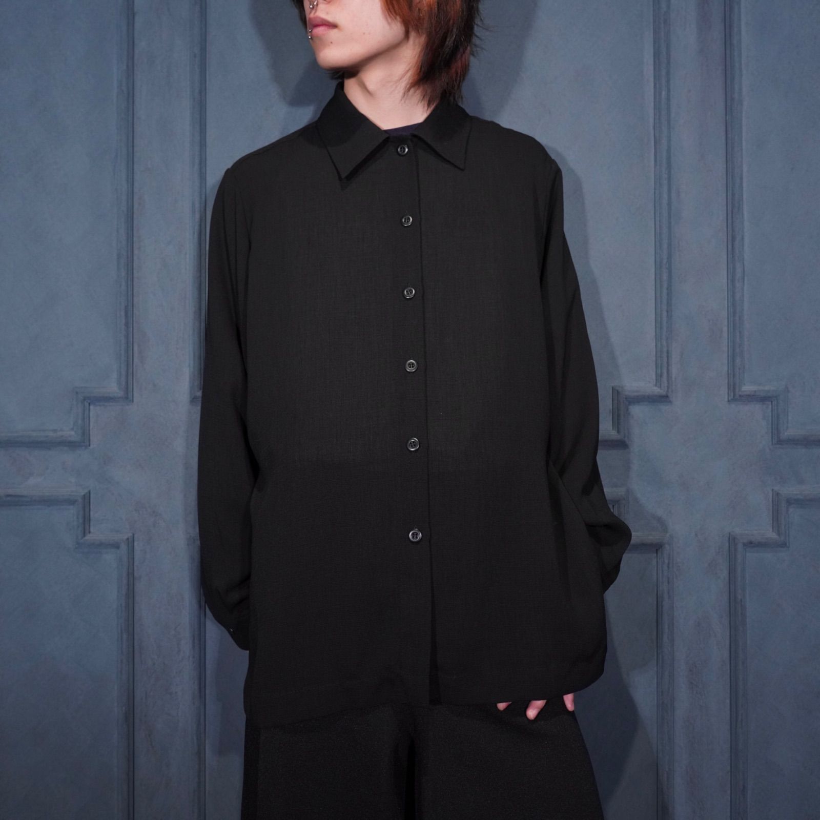 USA VINTAGE NYCARD collection BLACK COLOR TOROMI DESIGN SHIRT/アメリカ古着ブラックカラーとろみデザインシャツ