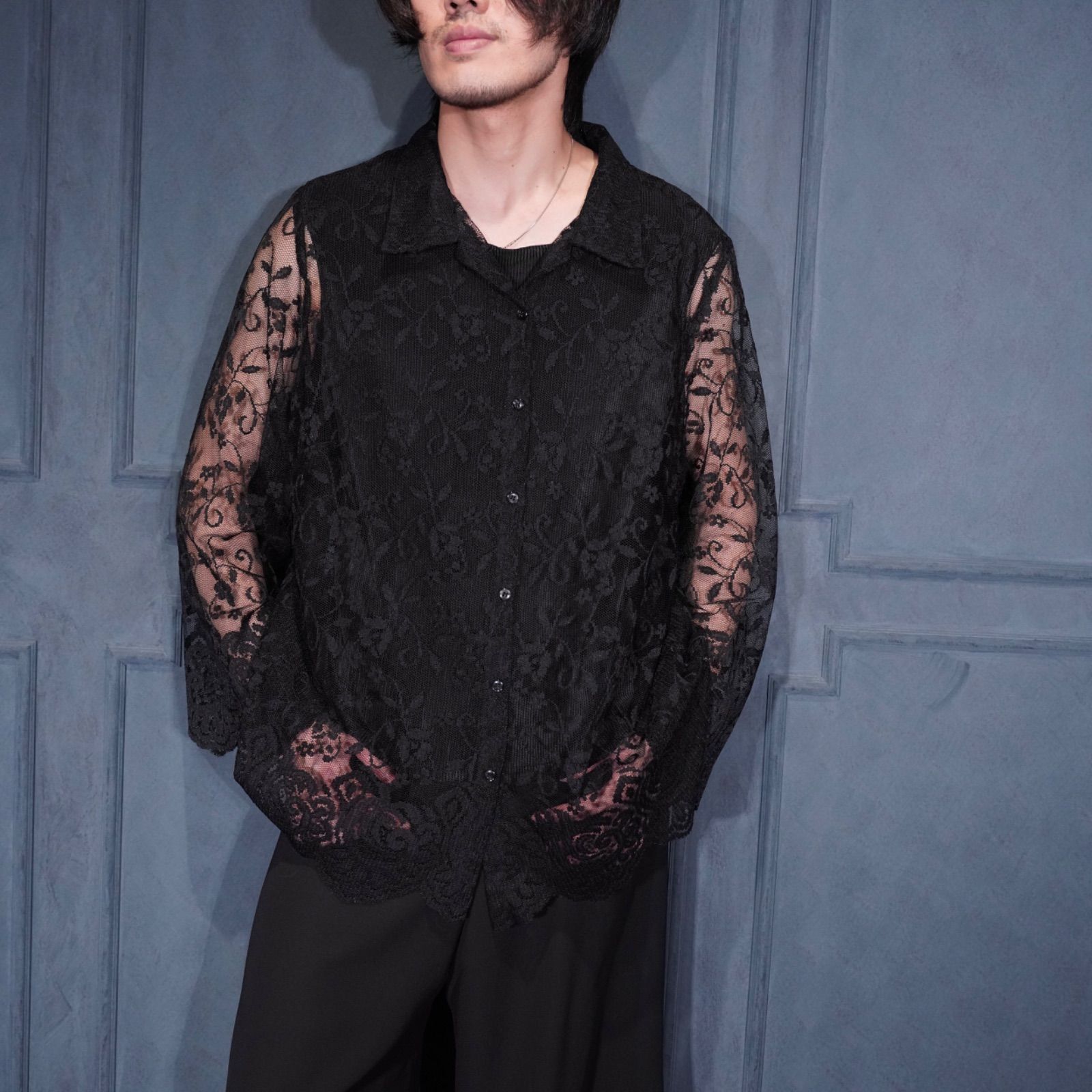 USA VINTAGE GEGRGE WOMAN FLOWER LACE SHEER SHIRT/アメリカ古着お花刺繍レースシアーシャツ