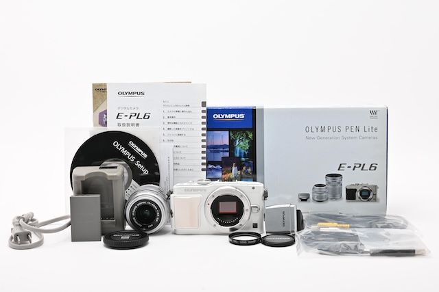 <並品> OLYMPUS ミラーレス一眼 PEN Lite E-PL6 レンズ(14-42mm)キット ホワイト E-PL6 LKIT WHT