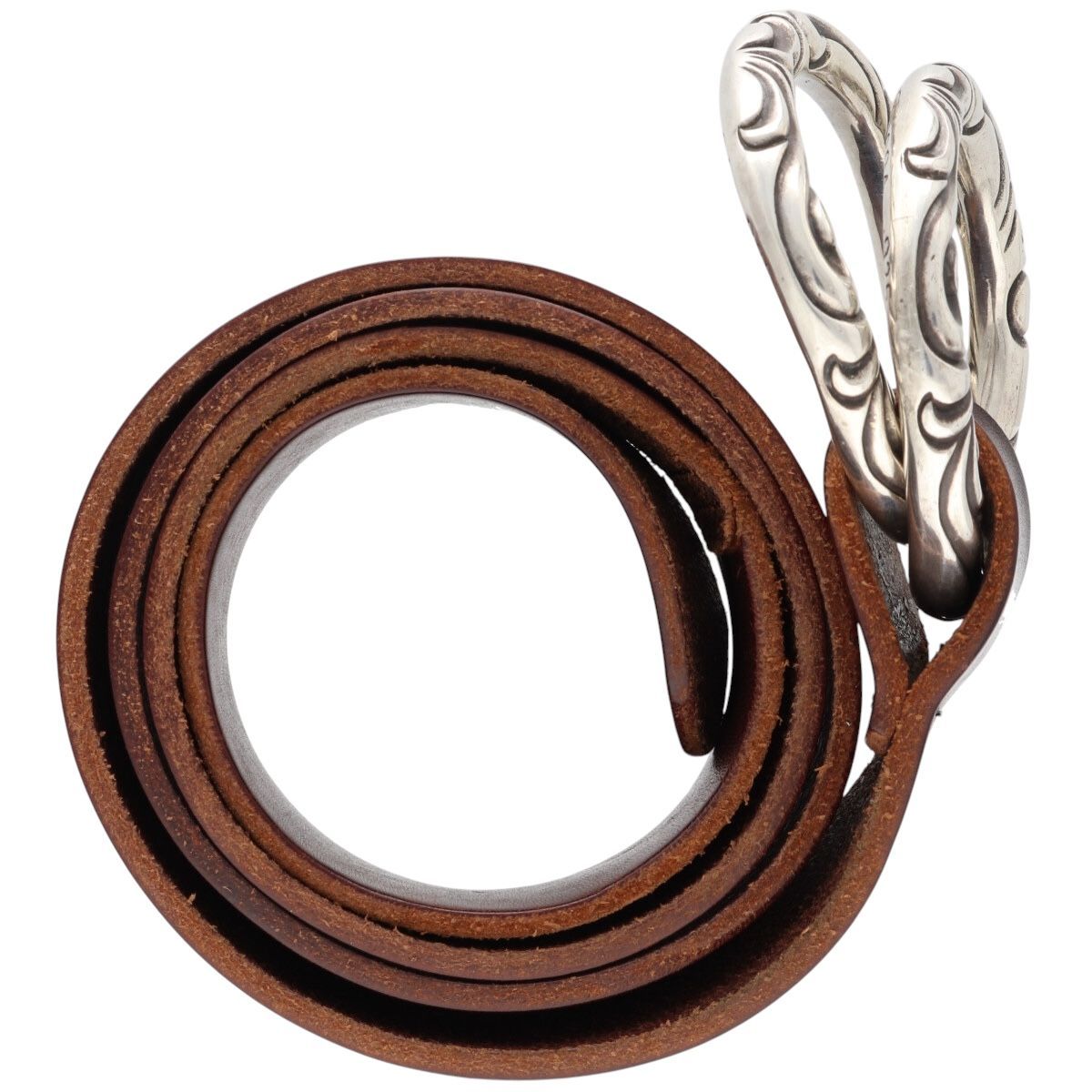 【中古】 CHROME HEARTS クロムハーツ ダブル スクロールリング ベルト SV925 シルバー レザー ブラウン 26015866 RS 中古】 CHROME HEARTS クロムハーツ ダブル スクロールリング ベルト