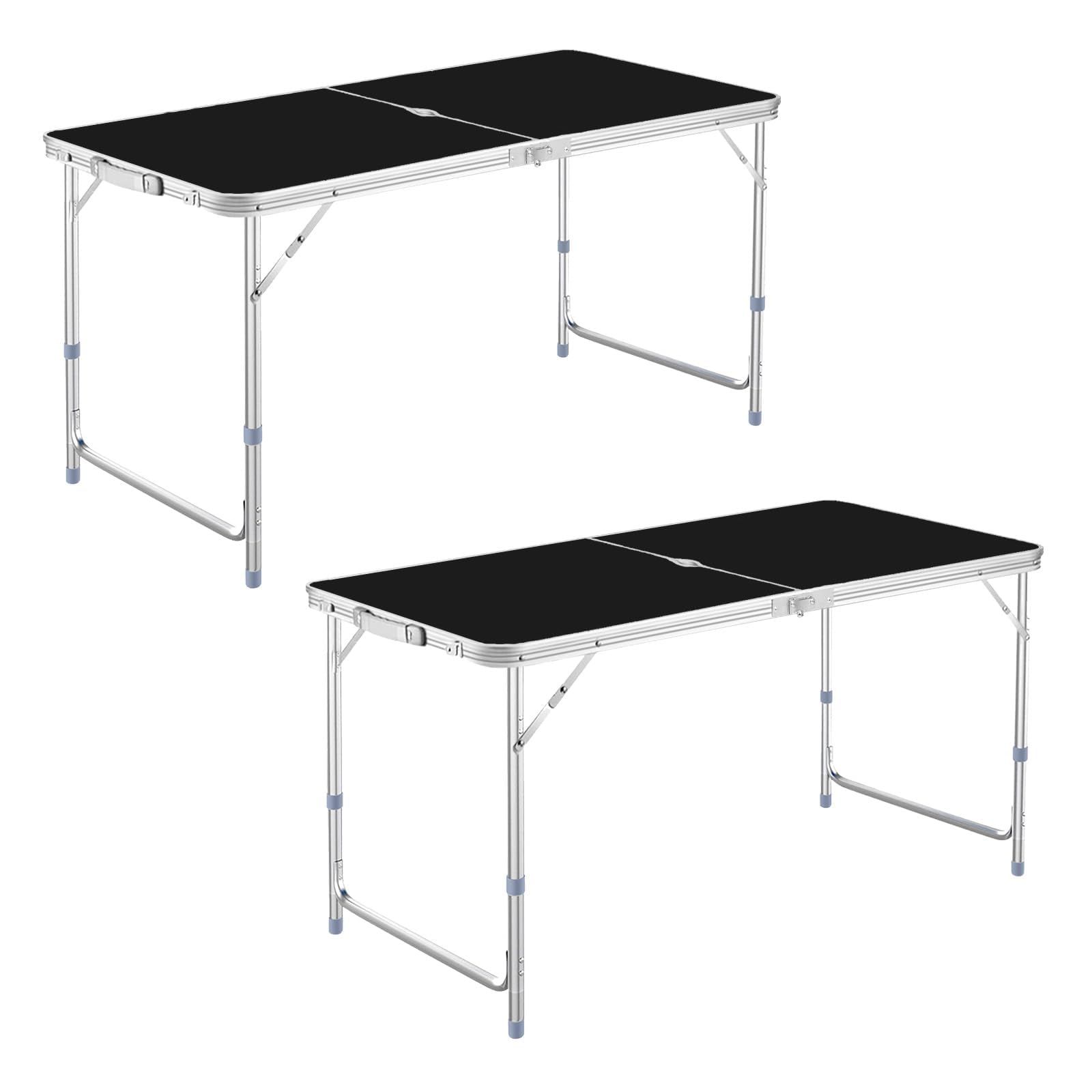 新品 キャンプテーブル アウトドア テーブル 折りたたみ 120cm 3段階高さ調整可能 DesertFox 単品/セットピクニック レジャー キャンプ用 折畳み コンパクト 収納 簡単組立006 (黒，120cm×2)