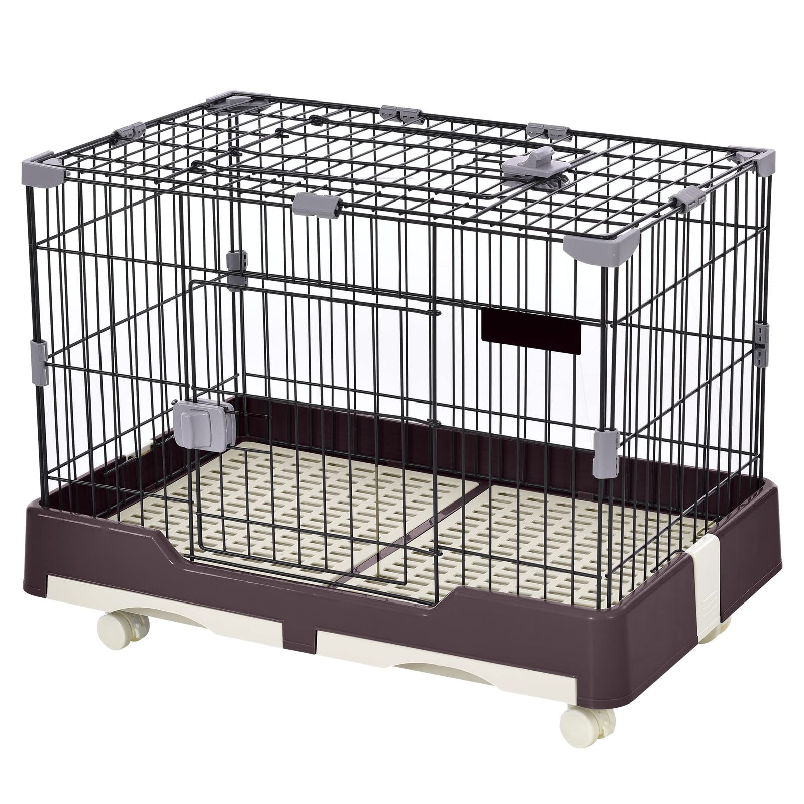 OSJ ケージ ウサギケージ 犬ケージ 猫ケージ 小動物用 室内飼い 引き出しトイレ付 掃除簡単 キャスター付 スチール製 天井扉 脱走防止 いぬ ネコ うさぎ ハムスター 頑丈 休憩所 ペット用品 ブラウンmt 0e62ee00