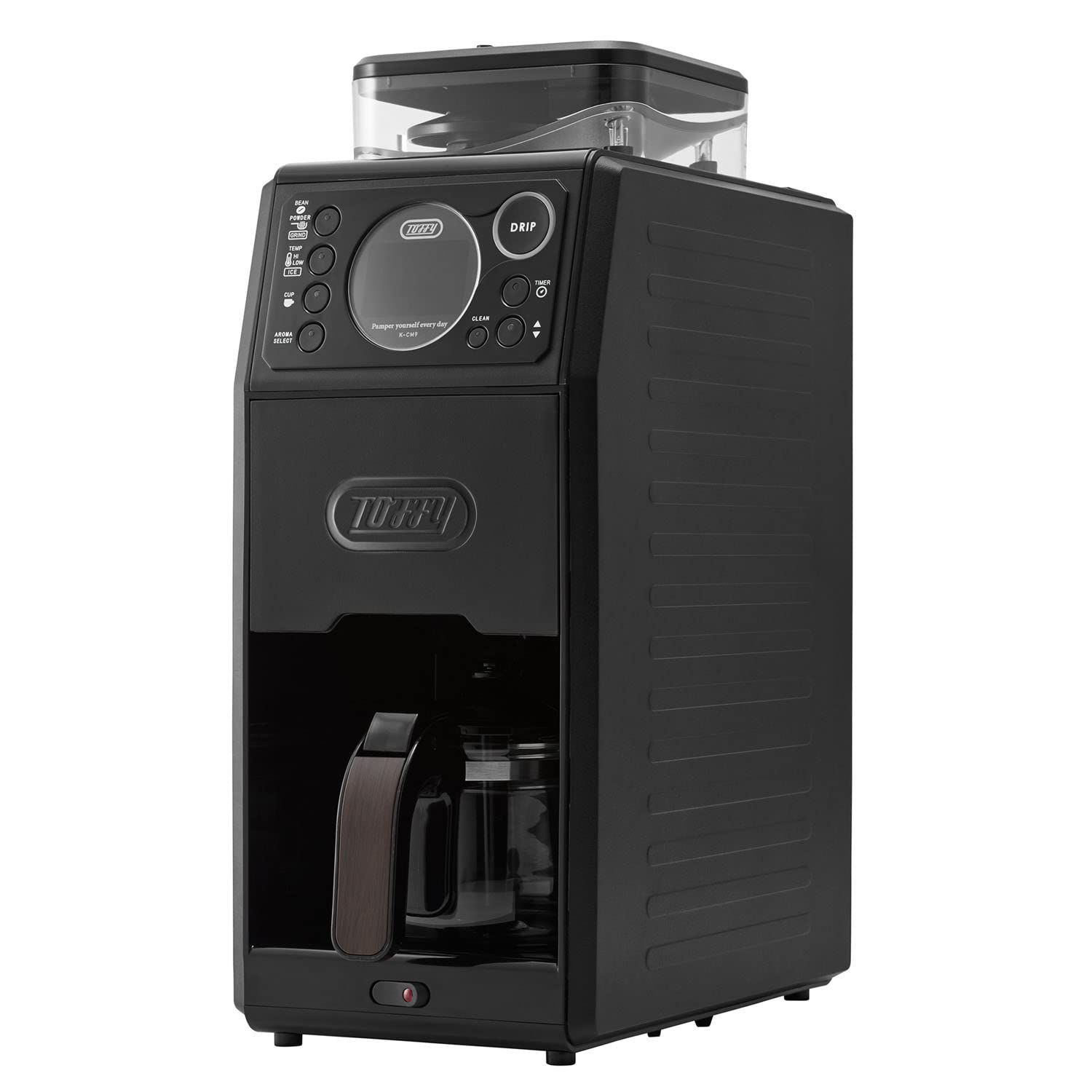 【Toffy/トフィー】 全自動ミル付カスタムドリップコーヒーメーカー K-CM9 ミル ドリップ 豆挽き 無段階グラインド 温度設定 味わい3段階 タイマー機能 クリーニングモード搭載 K-CM9-RB [リッチブラック]