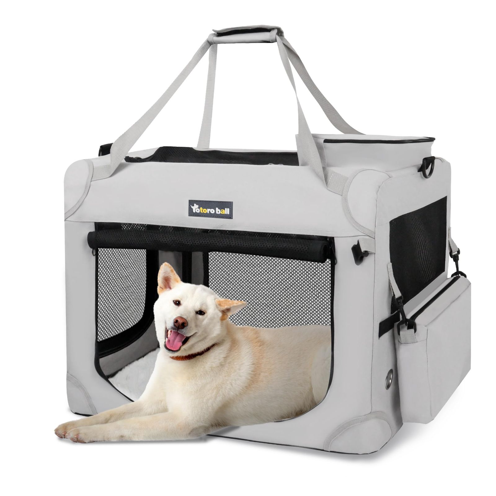 Totoro ball ソフトクレート 中型犬 犬用クレート 犬用キャリーバッグ 犬 キャリーケース 折りたたみ 犬 車用ケージ 5面メッシュ 頑丈耐久 ロック付き 給水ボトルバンド付き 中型犬・猫2匹 15kgまで『トランク、旅行、避難、室 03a5965c