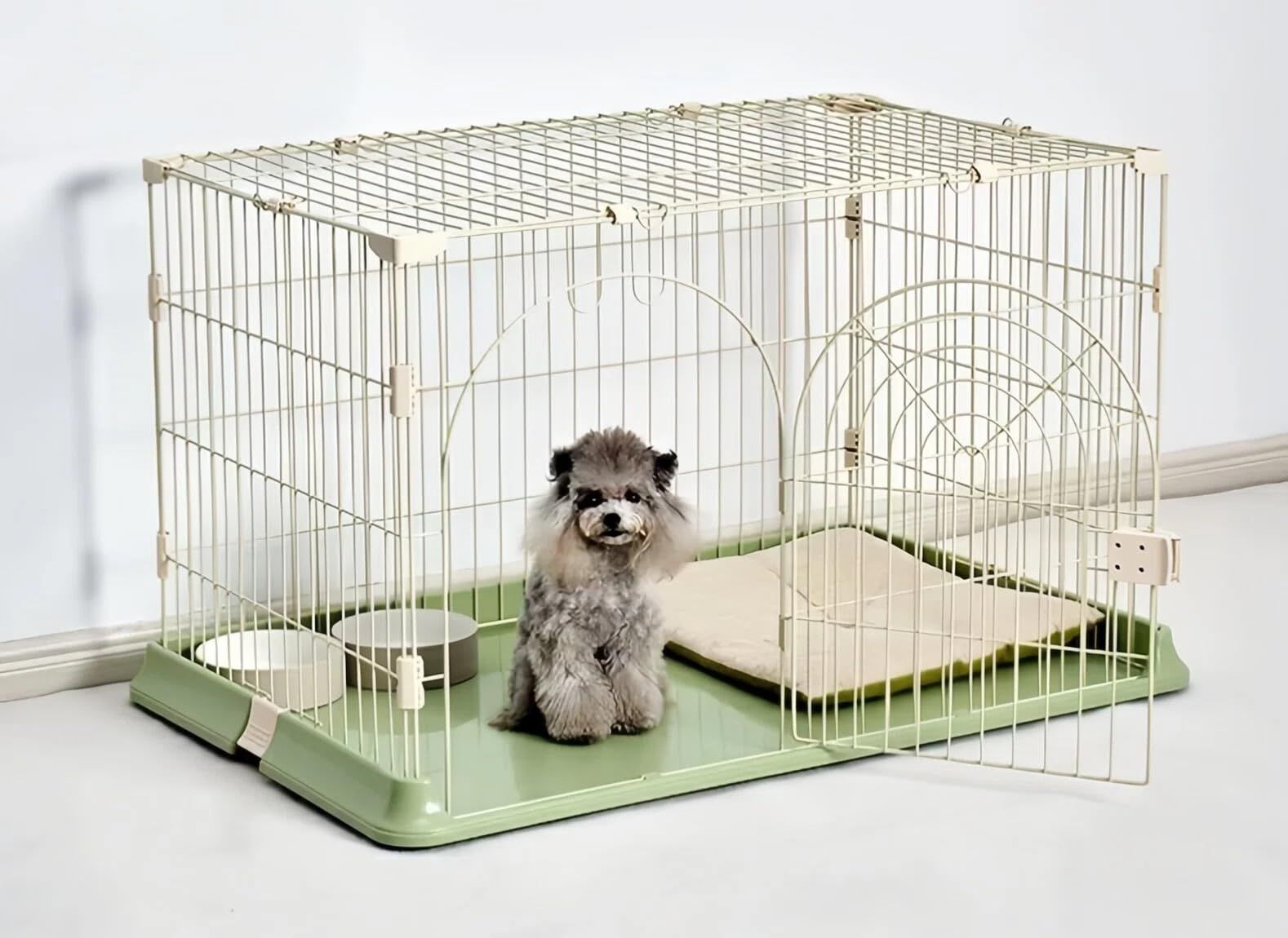タピパンダ＼TAPI PANDA 犬用 猫用 ケージ 大型 屋根取り外し可能 組立簡単 室内用 インテリア ゲージ 中型犬 (グリーン, L(101×66×60CM))mt be9d3803