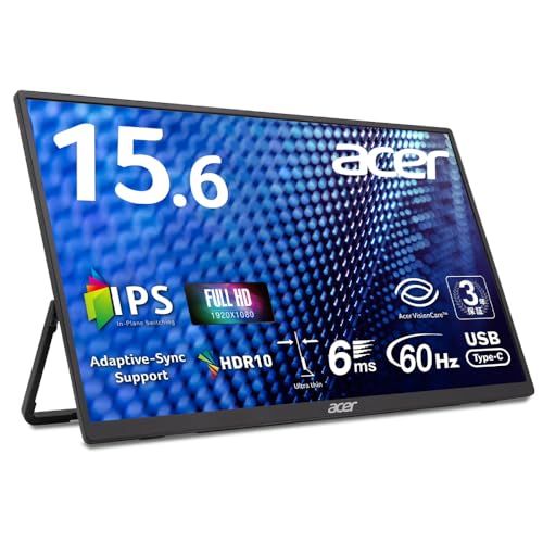 R◆Acer モバイルモニター 15.6インチ フルHD IPS 非光沢 60Hz 6ms(GTG) 700g 超薄型 Adaptive-Sync HDR10 mini HDMI 2.0 USB-C デュアルスピーカー 無段階チルト調整 NT 2799a3b7