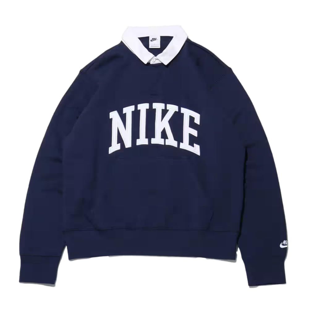 ナイキ クラブ フリース ロングスリーブ ポロ スウェットシャツ NIKE FN3113-410 ミッドナイトネイビー/ホワイト 長袖 ポロシャツ ヘンリーネック ロゴ カジュアル 普段着 スポーツウェア [410：ミッドナイトネイビー/ホワイト] [XL]