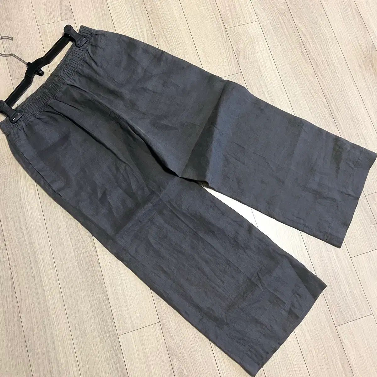 ミダ midah リネン100% バンディング ワイド パンツ クロップド9分 ズボン チャコールグレー
