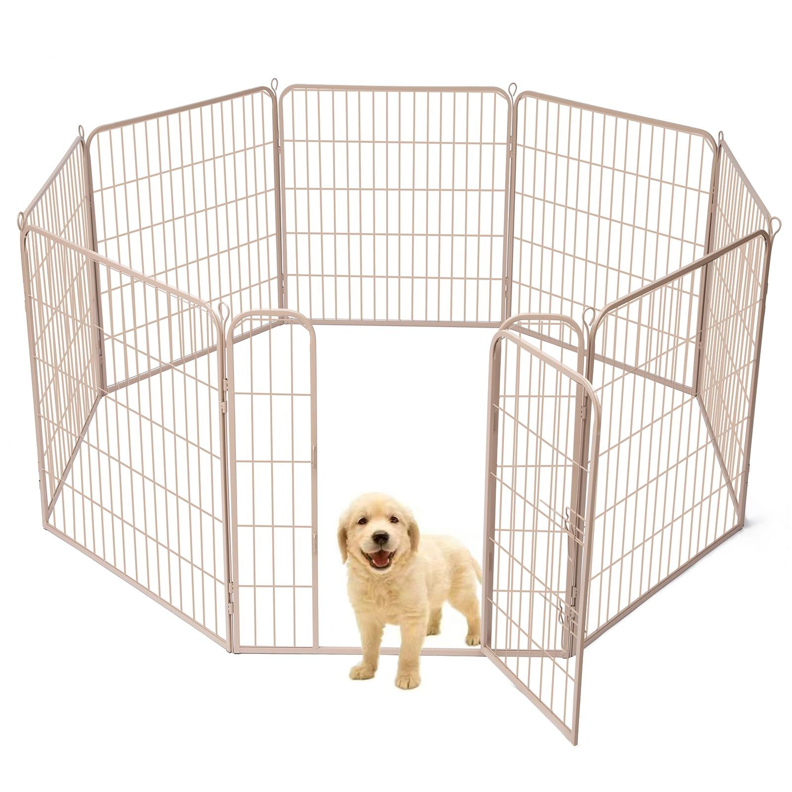 ペットサークル 犬 ペットフェンス サークルケージ ドア付き ダブルロック 小型犬用 中型犬用 折りたたみ式 簡単組み立て 工具不要 室内外兼用 高さ 100cm グレージュmt 60a1bfa2