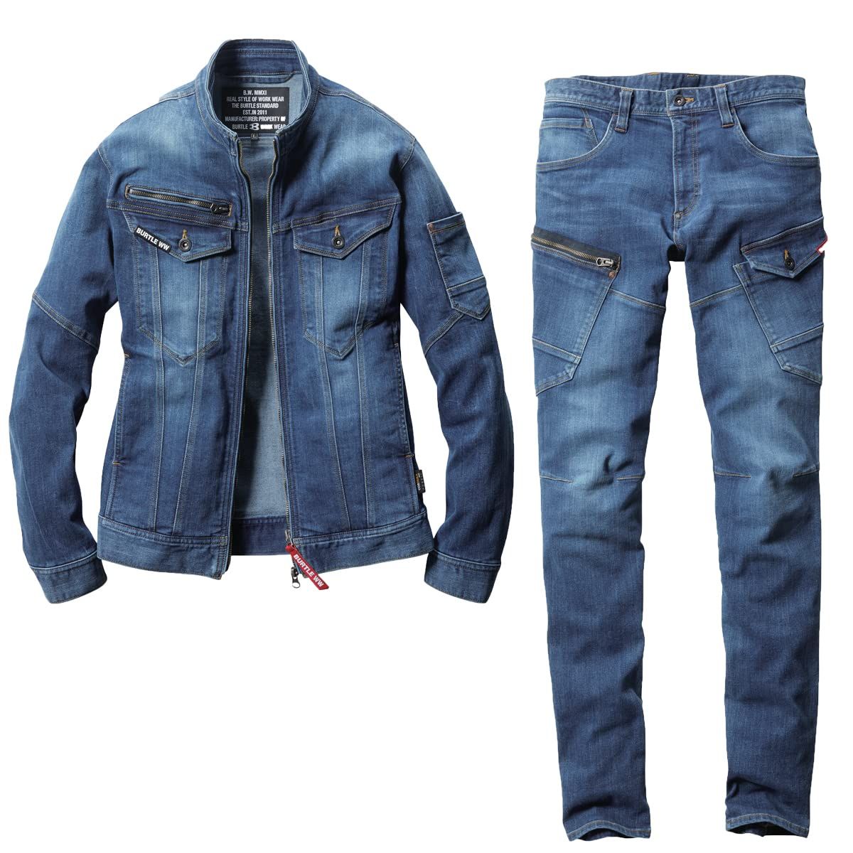 新着商品 [バートル] 作業服 上下セット コーデュラ素材 デニム ストレッチ ジャケット カーゴパンツ 接触冷感 5011 5012 (ジャケットS/パンツS 45.インディゴ)