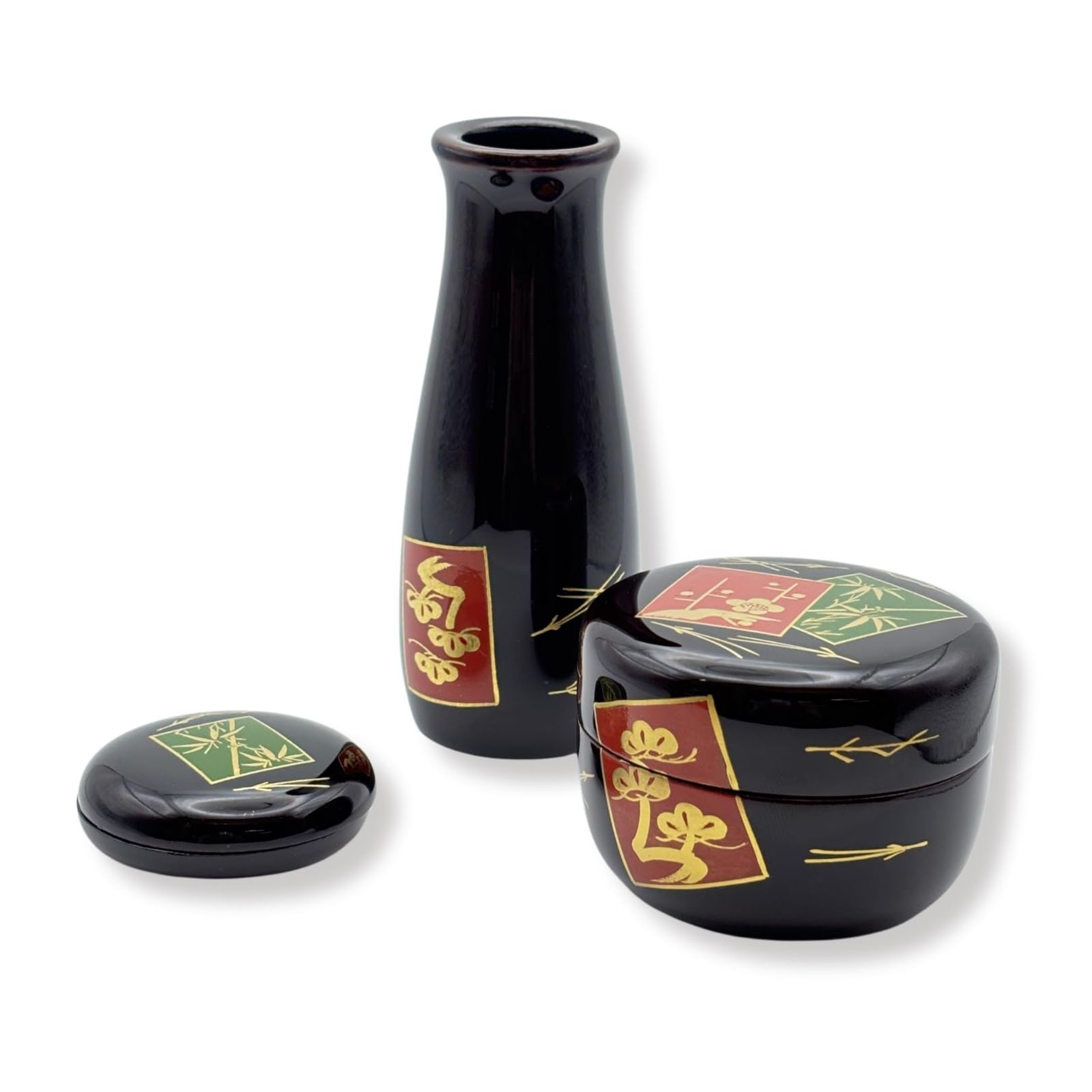 茶道具 塗 三点セット(棗・香合・茶筅筒) 溜 色紙 木製 [溜色紙(木製)]