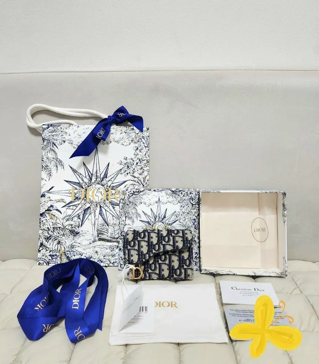 未使用&新品／フルセット Dior ディオール オブリーク サドル ブルーム カードウォレット ジャカード ブルー