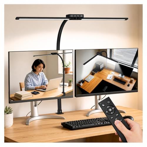 デスクライト LED モニターライト クランプ式 【2026新登場・目に優しい】 スタンドライト ダブル光源 電気スタンド リモコン 幅800mm 24W 卓上ライト 高輝度 広範囲・高均一照明 自由調色調光 タイマー・メモリー機能 多角度調 3897b0d4