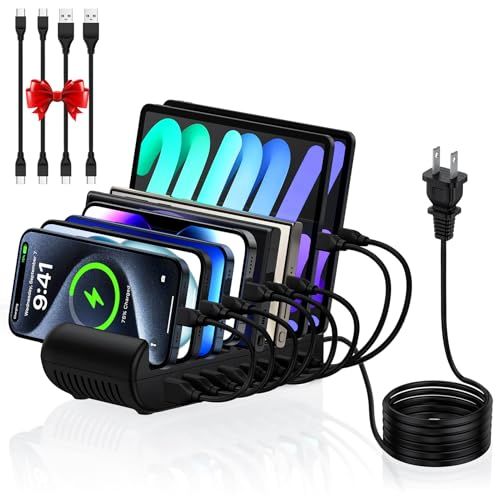 65W USB充電ステーション 8ポート 【Type-c *4 USB-A *4】スマホ充電スタンド「PDケーブル*２本+タイプCケーブル*２本」ChrisPow スマホ複数台同時充電 収納スタンド usbコンセント 卓上充電スタンド タイプ 6ba71b35