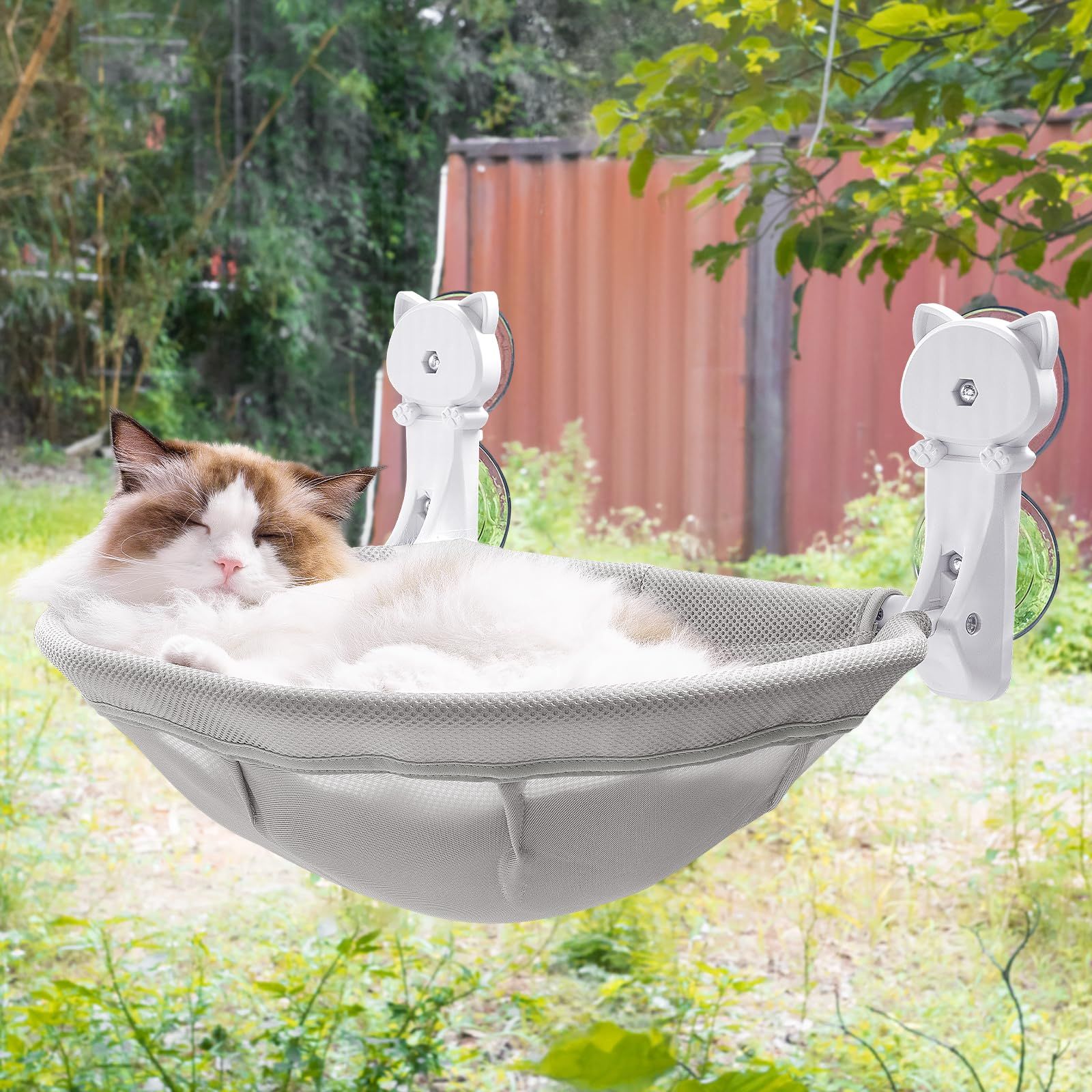 JUNSPOW 猫窓用ハンモック 折り畳み式 猫 ベッド 吸盤式 猫 ハンモック 窓掛け 猫ベッド 耐荷重18kg（50*36cm）取り付け簡単 取り外し可能（ジッパー設計） キャット日光浴 睡眠 運動 休憩 四季兼用 通気性 グレーas 30dd2377