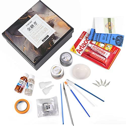 TARAKI 金継ぎセット 割れた陶器の修復 かなつぎセット 19点セット 金継ぎスターターキット 金銀粉 薄め液 うるし漆 エポキシ接着剤 合成樹脂 説明書付き 初心者でもわかりやすい/ 3b6ea6dd