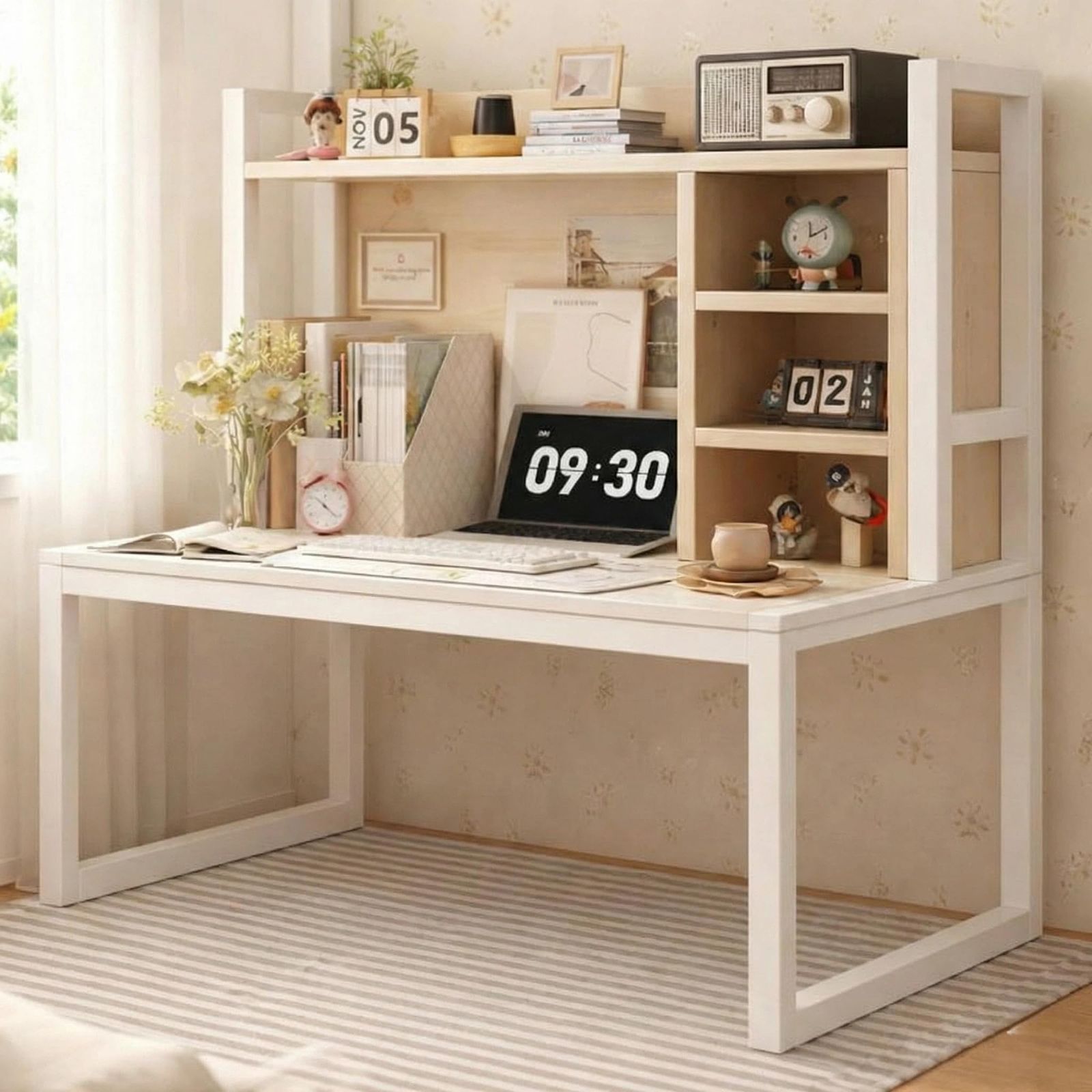 R◆タピパンダ＼TAPI PANDA 【ロータイプ】ローデスク 収納付き 机 低い 学習机 幅80 奥行40cm システムデスク low desk シェルフデスク 高さ37.5cm 組立簡単 テレワーク 在宅勤務 北欧風(ナチュラル, 収納あ 5787b407
