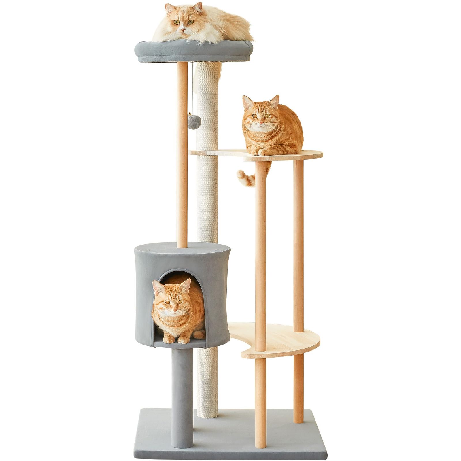 Mwpo キャットタワー 月型 木目調キャットタワー 新素材 毛抜け無し 組立簡単 シンプル おしゃれ 耐久性が強い インテリア 猫ハウス 133cm ライトグレー 885Bmt 4e237c90