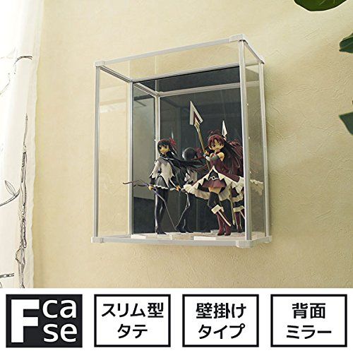 Fケース 薄型コレクションケース スリムタイプ 縦型 フィギュアケース 棚 アクリル/アルミ/ミラー/ABS樹脂製 W350×D163×H400mm FC-SET008-WH 壁掛けタイプ 背面ミラー ノーマルフック付き送料無料