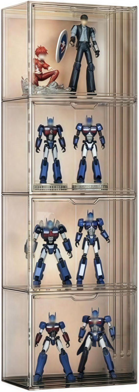 【4個セット】フィギュアケース コレクションケース 透明 磁気ドア 防塵 汚れ防止 ディスプレイラック 積み重ねる 36長さ x 22幅 x 27高さcm ぬいぐるみ ディスプレイケース 大容量 組み立て式 多用途 日本語説明書付き送料無料