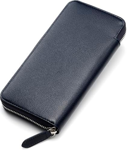 【新品】[am?liage] 財布 メンズ 長財布 【姫路レザー日本製】 ラウンドファスナー 本革 フランス製ファスナー 薄型 ギフトBOX プレゼント (ネイビー) 6459b87d