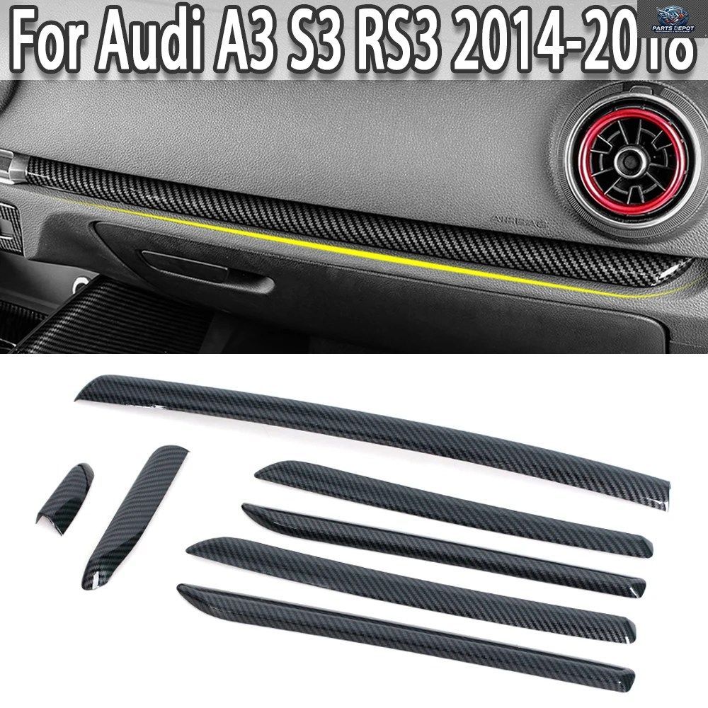 左ハンドル車用センターコンソールドアパネルカーボンファイバートリムABSアウディA3 S3 RS3 2014-2018インテリアモールディングカバートリ