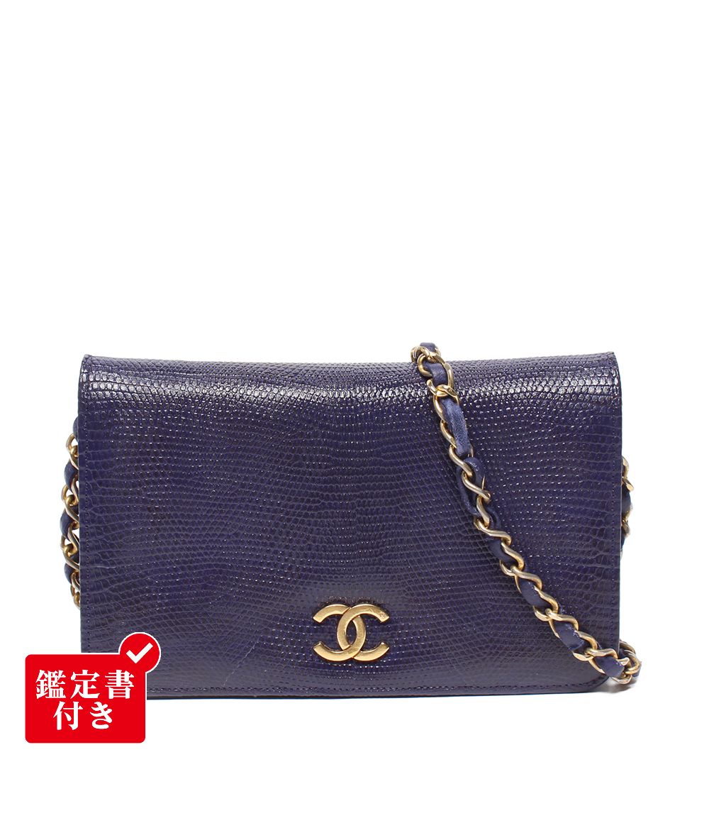 シャネル チェーンショルダバッグ 肩掛け ゴールド金具 リザード 0番台 レディース CHANEL