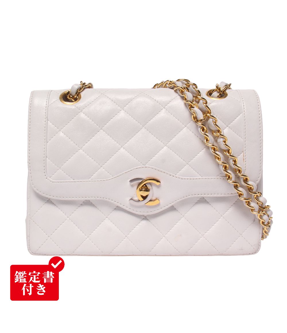 CHANEL（シャネル）のヴィンテージショルダーバッグ、ホワイトラムスキン シャネル チェーンショルダーバッグ Wチェーン Wフラップ 肩掛け