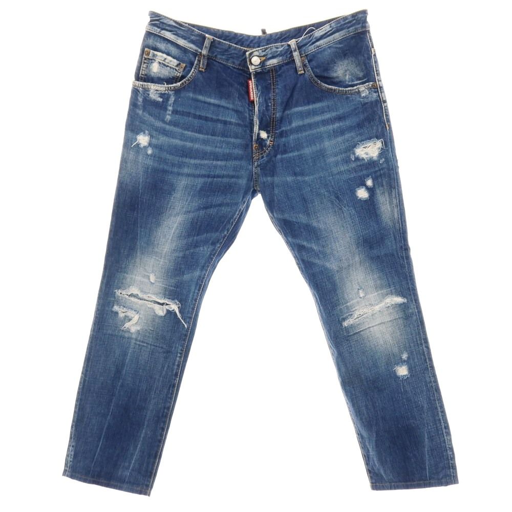 【中古】ディースクエアード DSQUARED2 ダメージ＆リペア加工 コットン デニムパンツ ジーンズ ブルー【サイズ50】【メンズ】