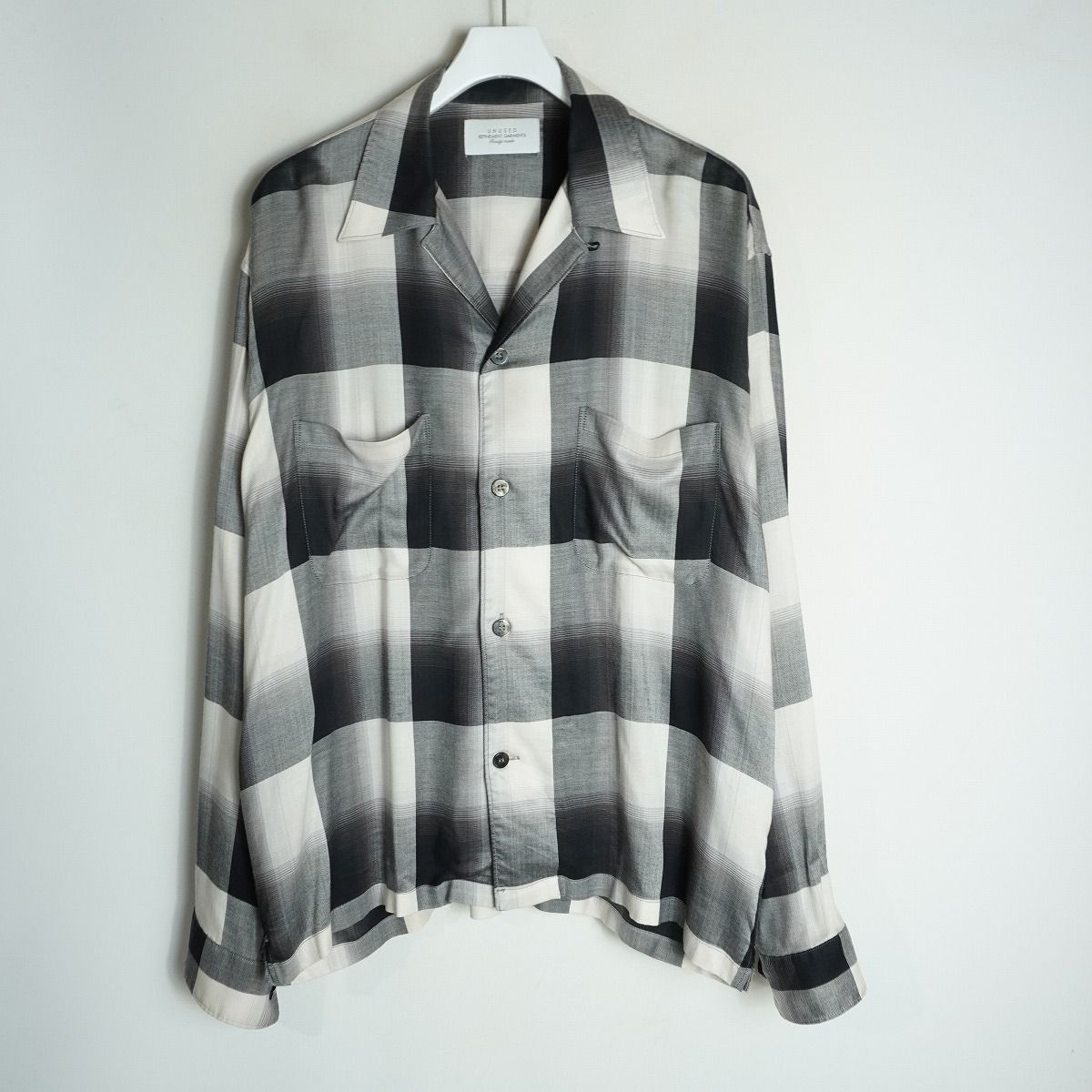 22SS UNUSED アンユーズド SUGARHILL シュガーヒル OMBRE CHECK OPEN COLLAR SHIRT 長袖 オンブレ チェック シャツ US2146 2 黒1983Q♪